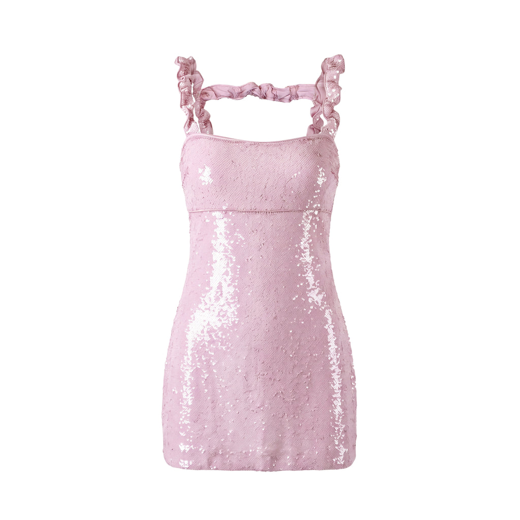 GANNI LIGHT PINK SEQUIN MINI DRESS - SIZE 36 (US 4)