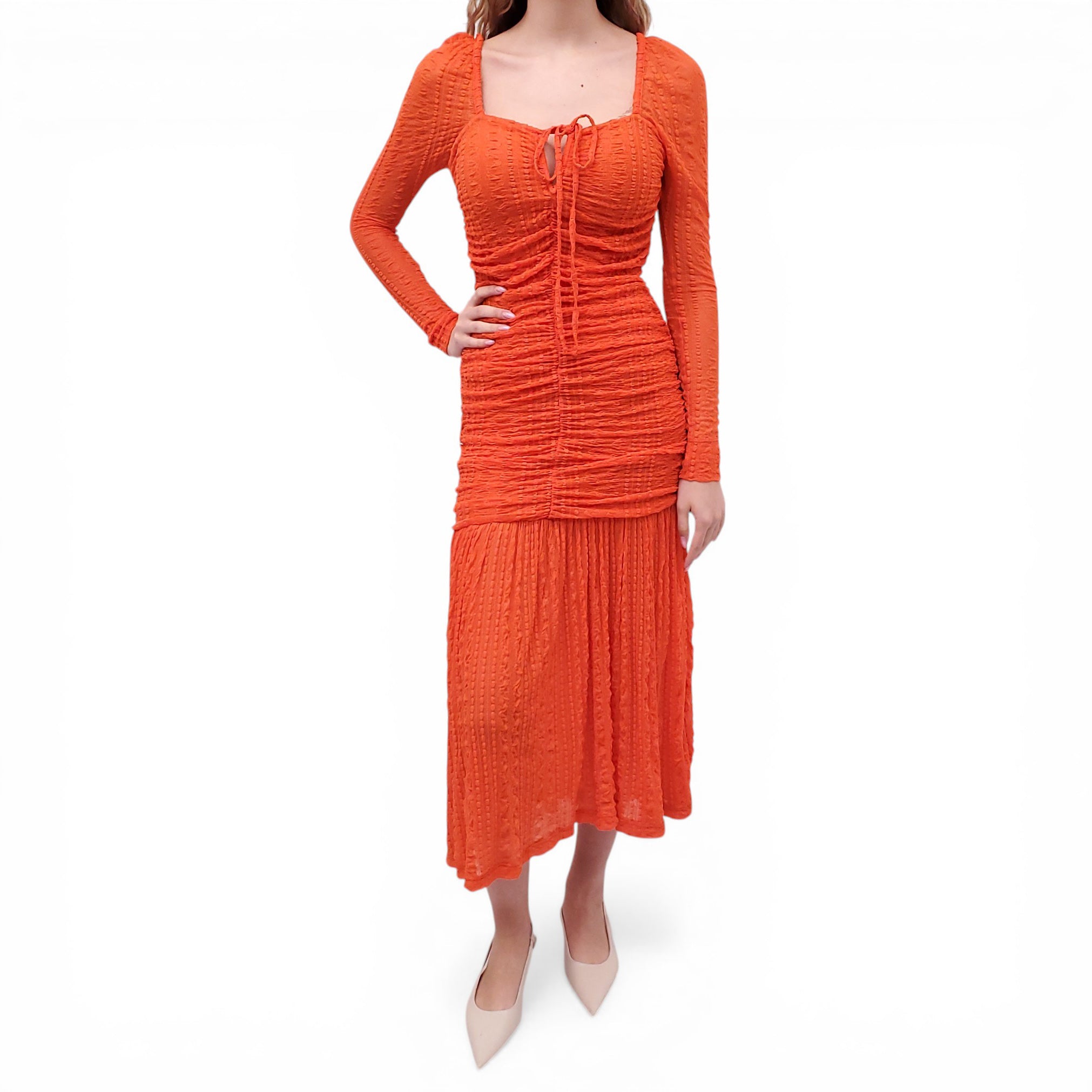 ganni neon dress Ganni Neon Green/Black Checkered Cotton Puff Sleeve Dress XS Ganni