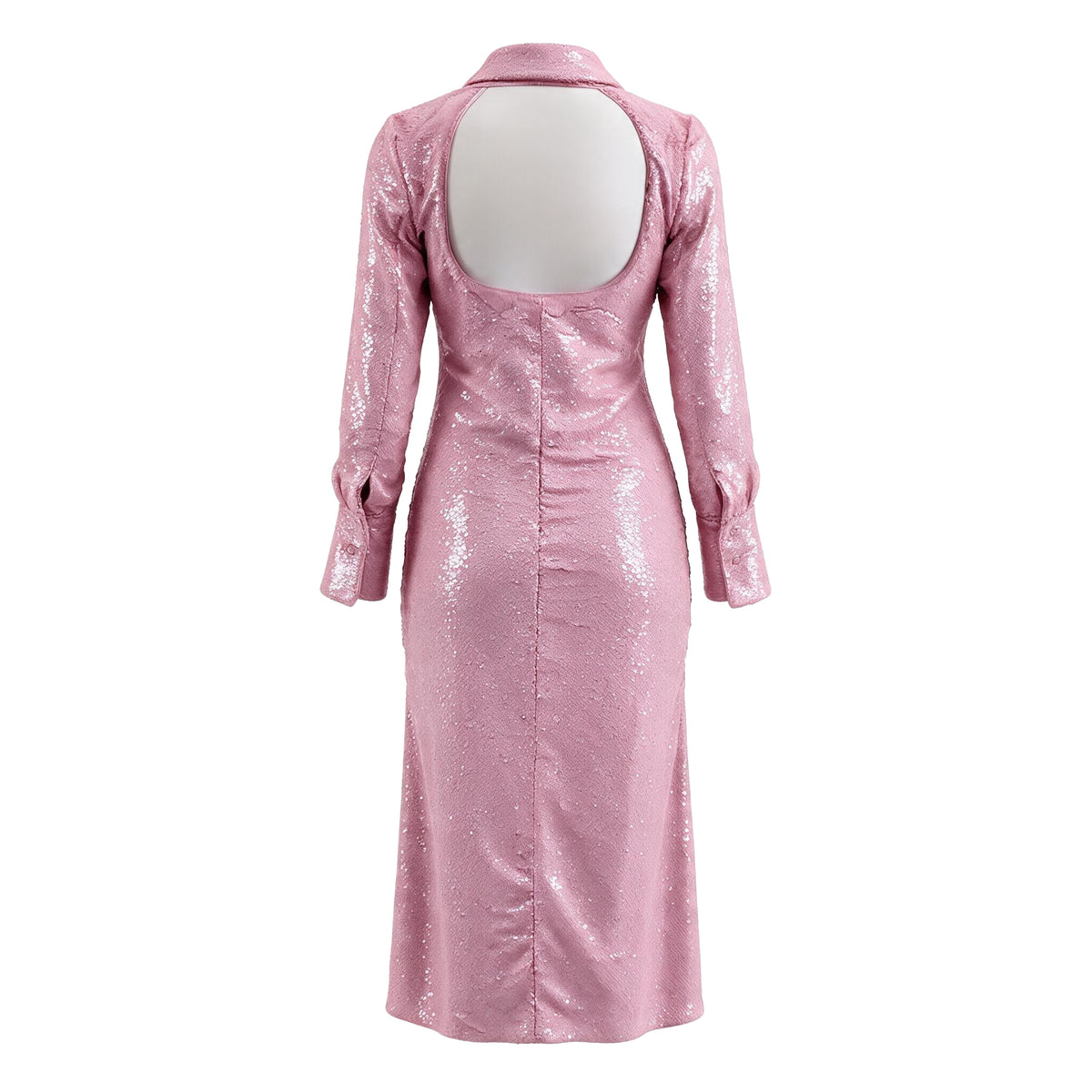 GANNI PINK SEQUIN BUTTON-UP MIDI DRESS - SIZE 36 (US 4)