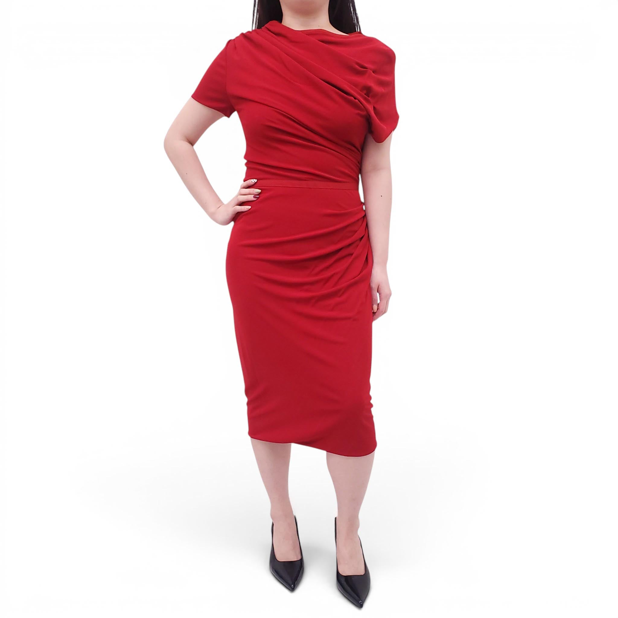 GIAMBATTISTA VALLI RED RUCHED DRESS - SIZE 44