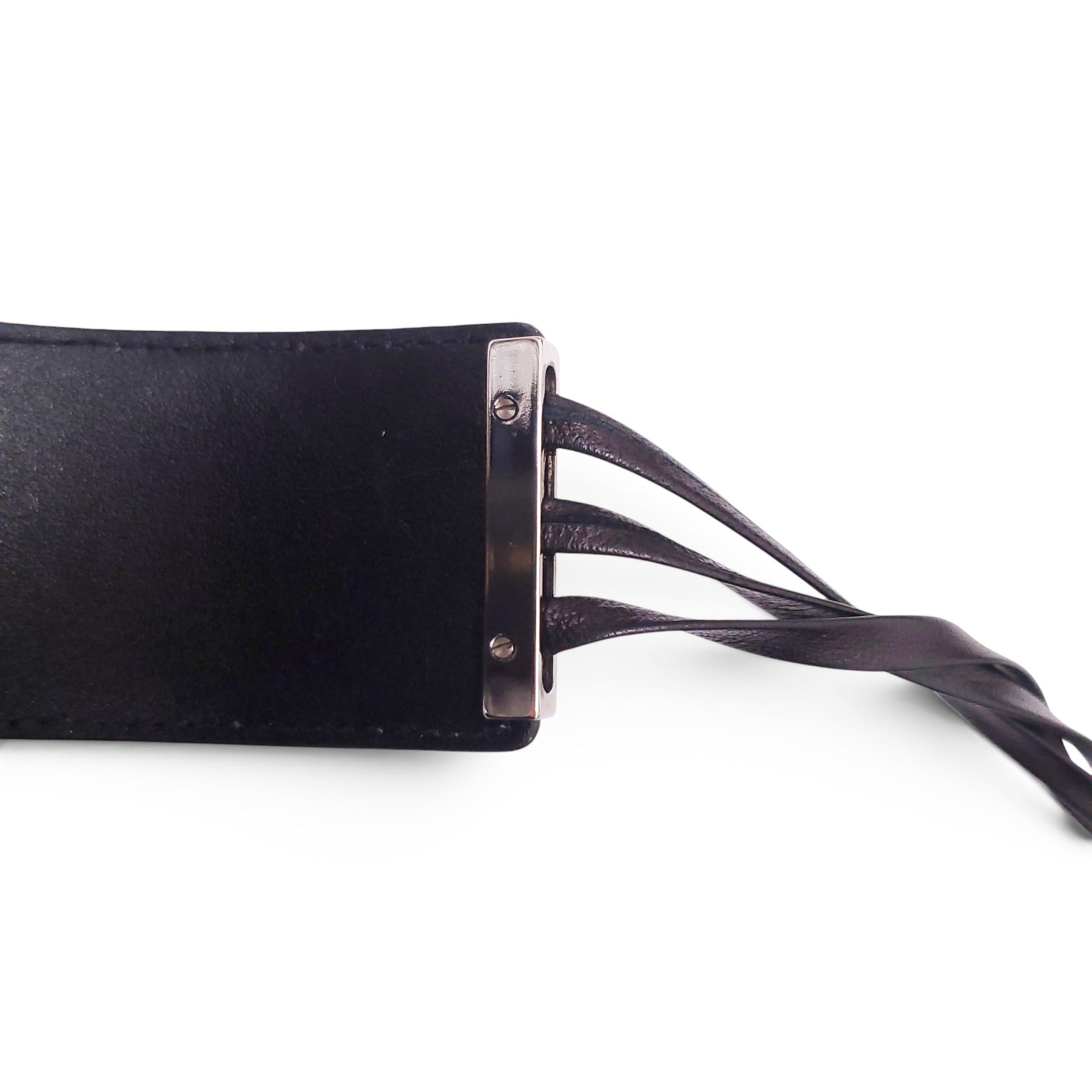 GIANNI VERSACE BLACK LEATHER BELT WITH FRINGE TIE DETAIL- SIZE 65