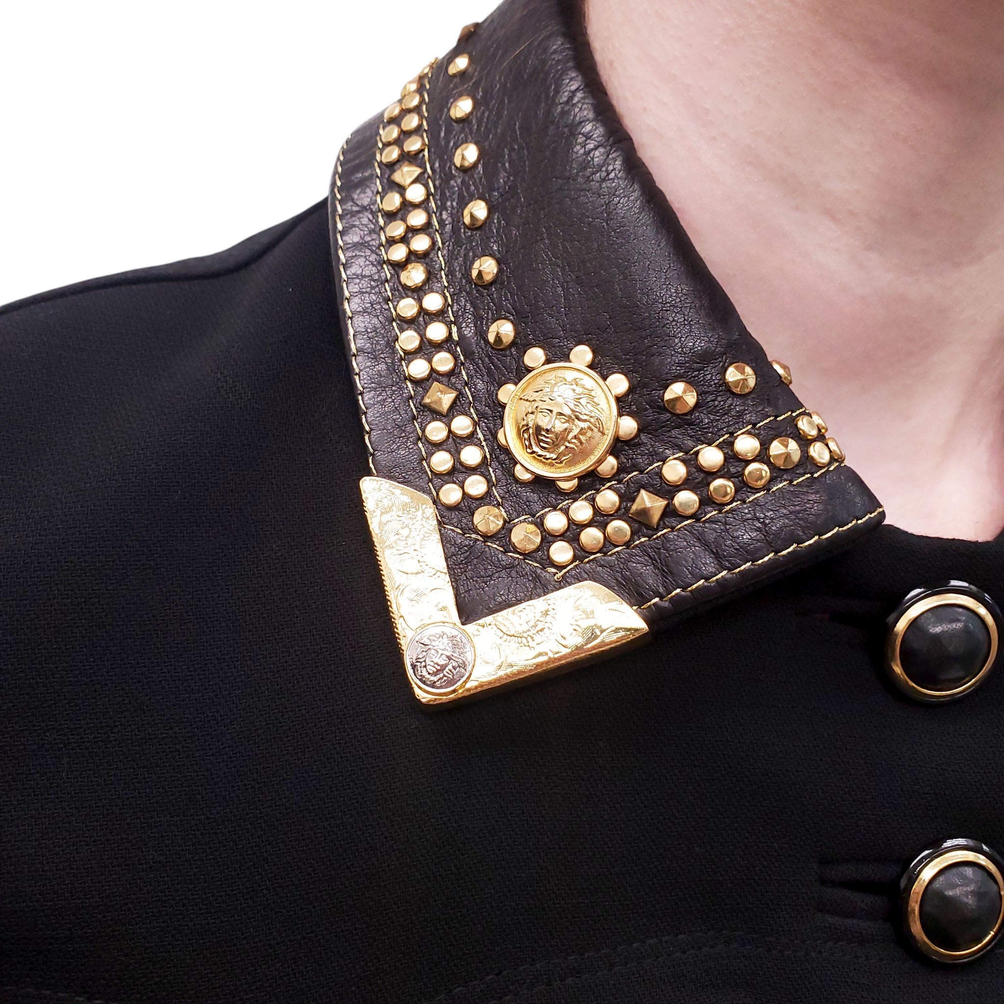 GIANNI VERSACE JACKET WITH GOLD STUDDED DETAILS - SIZE 40