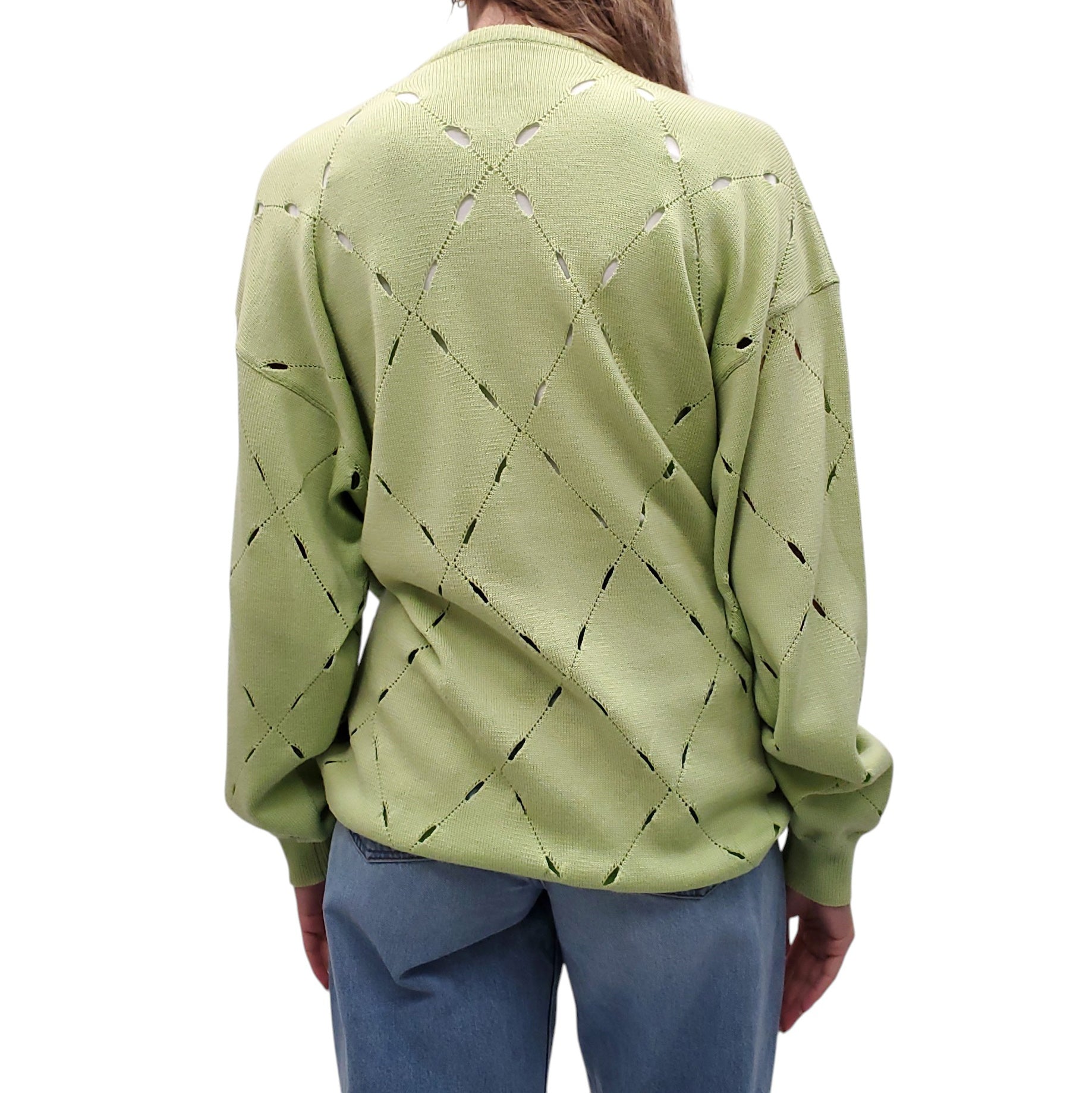 GIANNI VERSACE VINTAGE LIME GREEN CUT OUT SWEATER - SIZE L