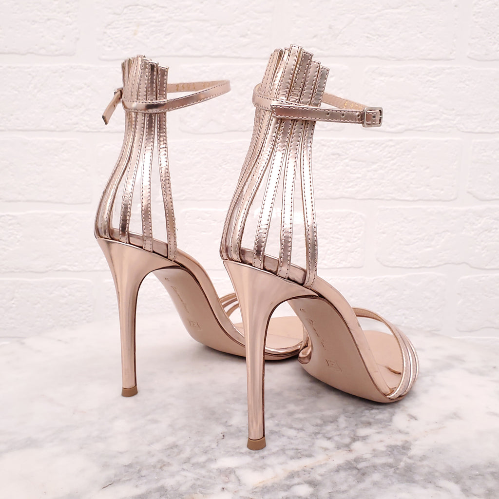 GIANVITO ROSSI ROSE GOLD METALLIC HEELS - SIZE 37