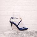 GIUSEPPE ZANOTTI NAVY AND BLACK CRYSTAL AND RHINESTONE DROP HEELS - SIZE 40.5