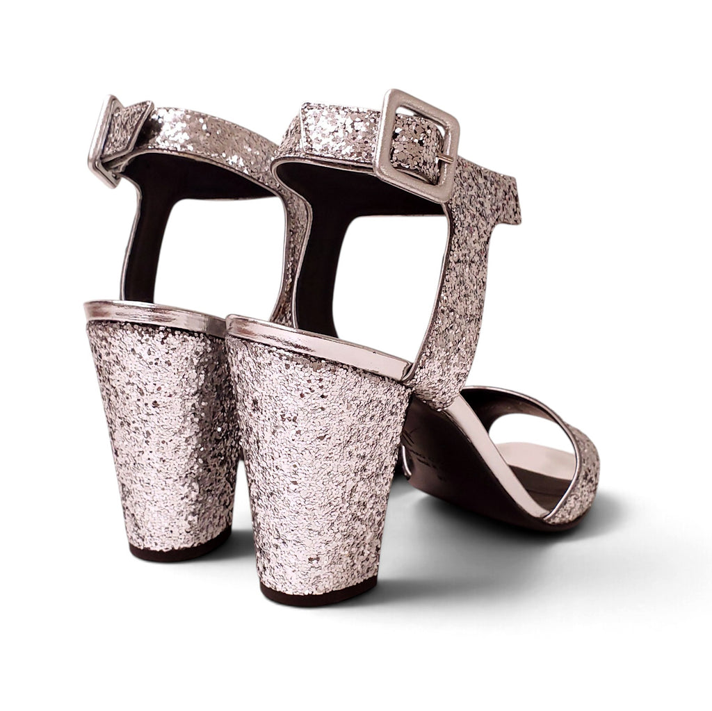 GIUSEPPE ZANOTTI SILVER SEQUIN BLOCK HEELS - SIZE 39