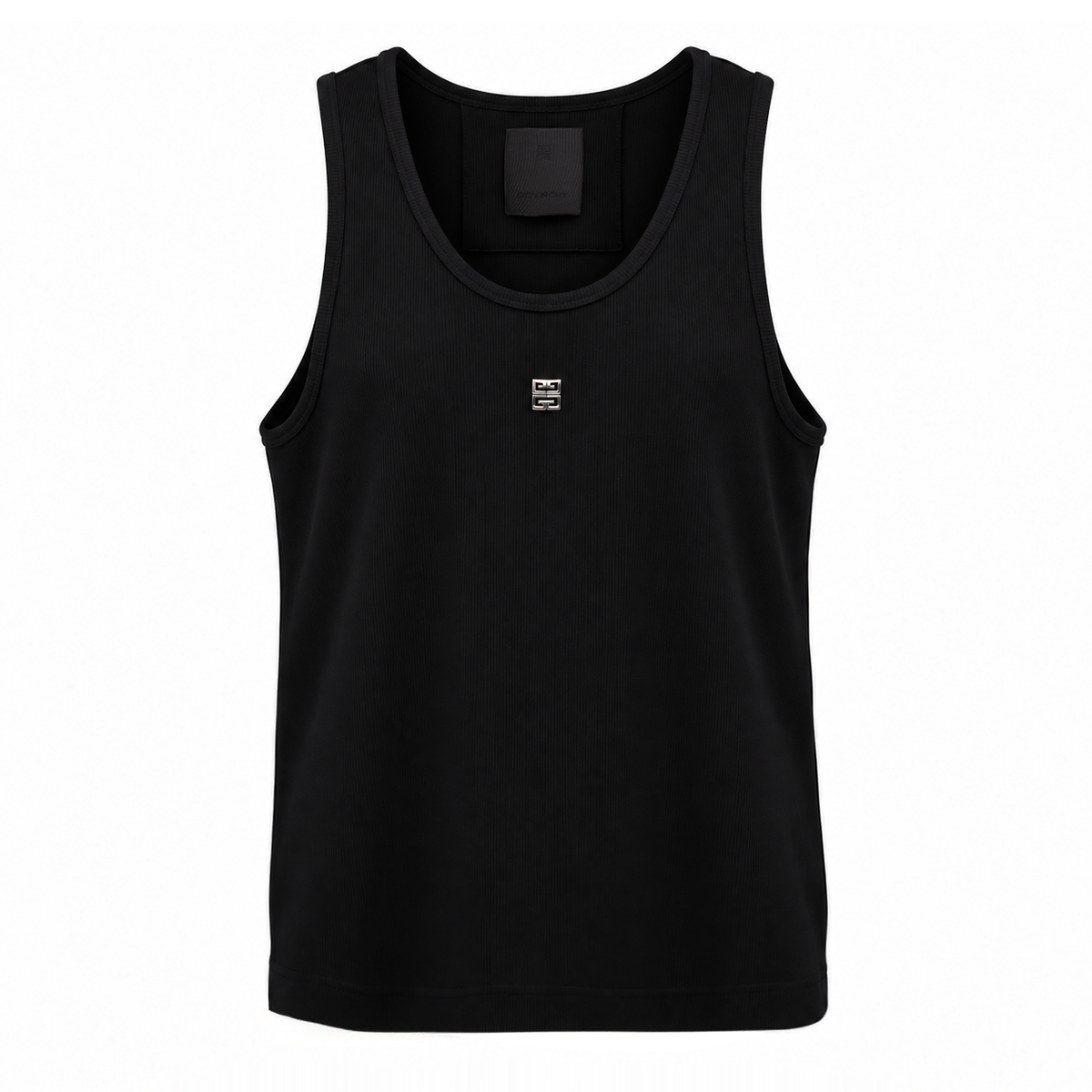 GIVENCHY BLACK RIBBED 4G LOGO PLAQUE TANK TOP - SIZE M