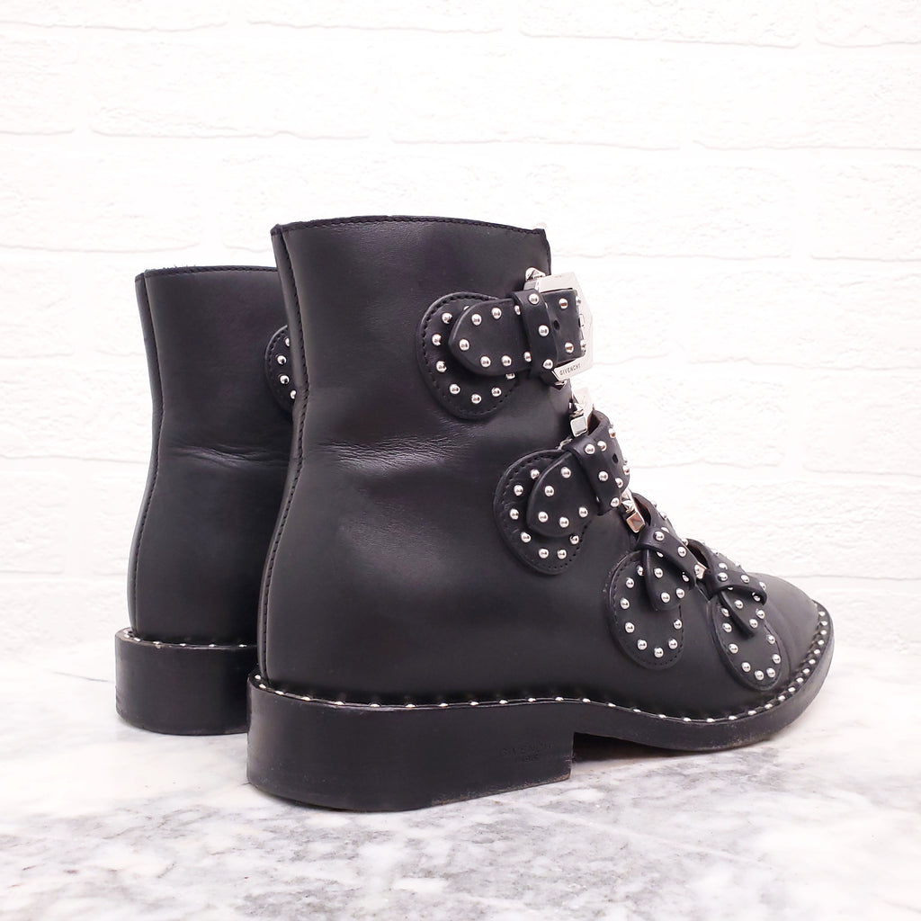 GIVENCHY BLACK STUDDED BUCKLE BOOTS - SIZE 35.5