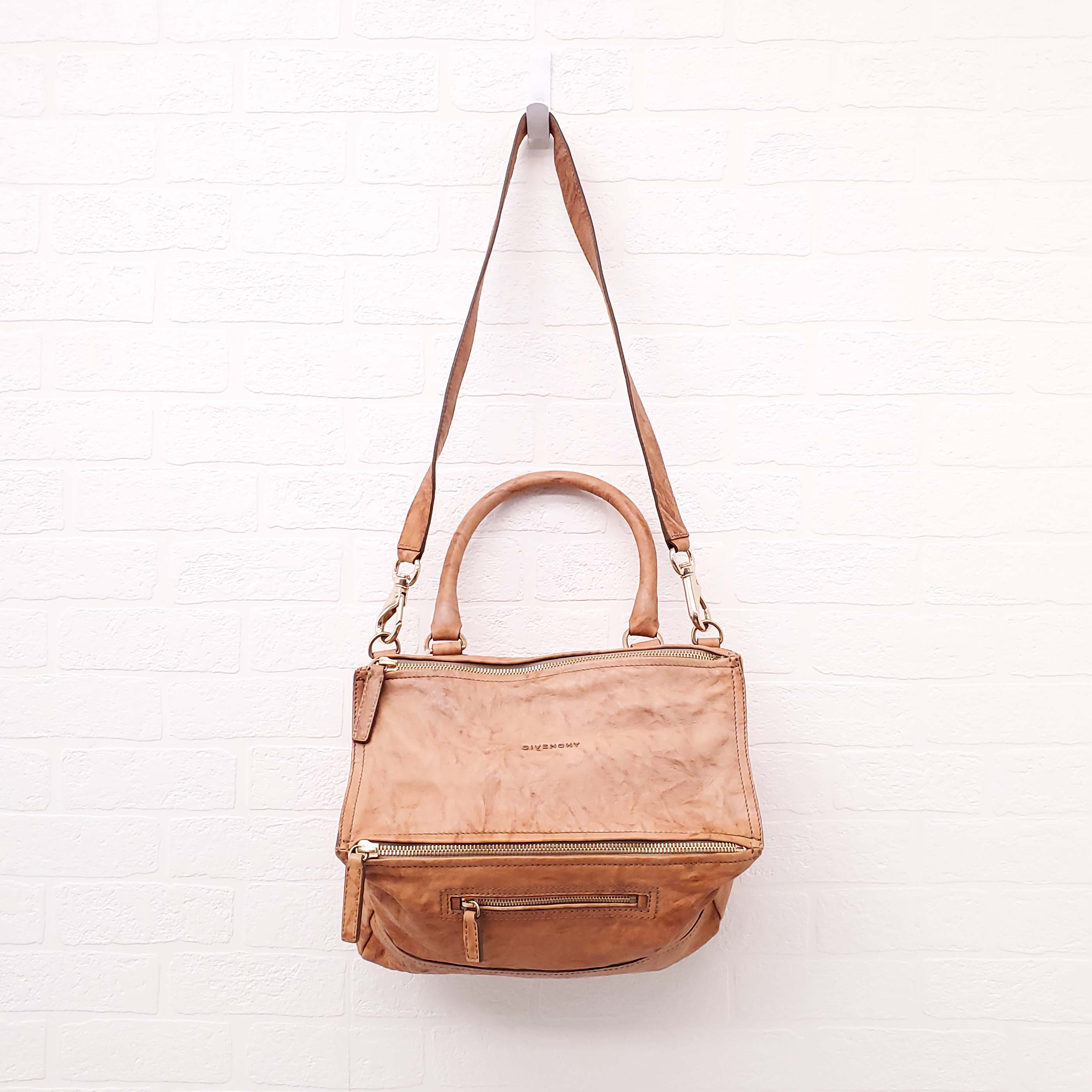 GIVENCHY BROWN CRUSHED LEATHER PANDORA BAG