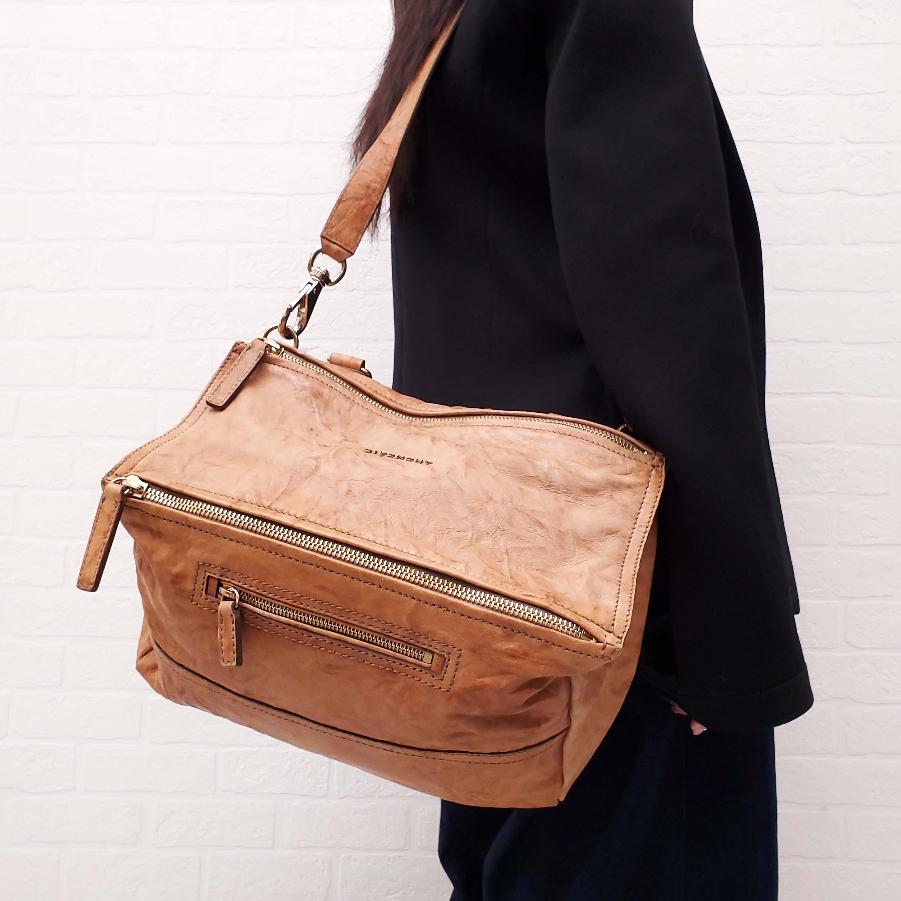 GIVENCHY BROWN CRUSHED LEATHER PANDORA BAG