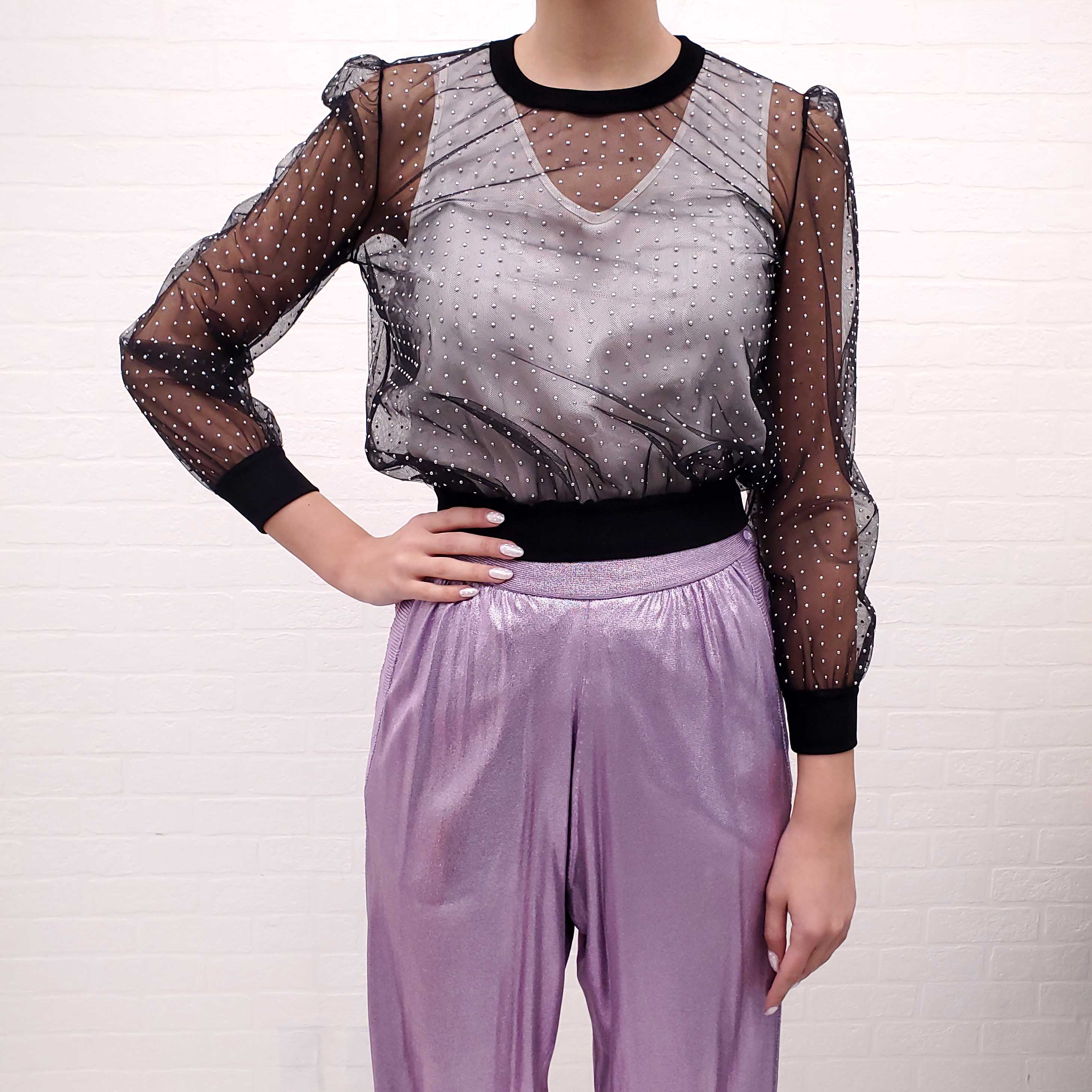 GIVENCHY TULLE BLOUSE WITH SILVER GROMMETS - SIZE XS