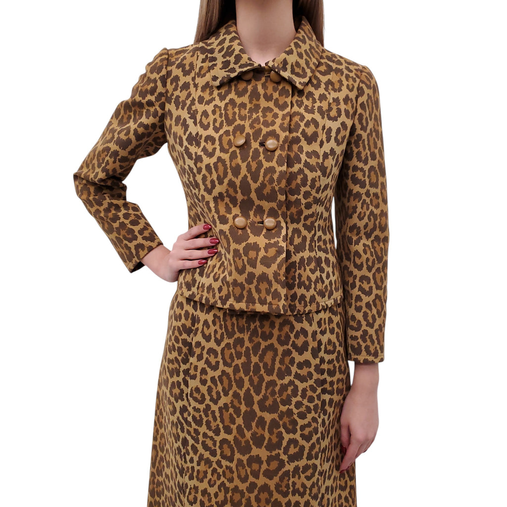 GIVENCHY VINTAGE LEOPARD JACKET AND SKIRT SET - SIZE XS/S