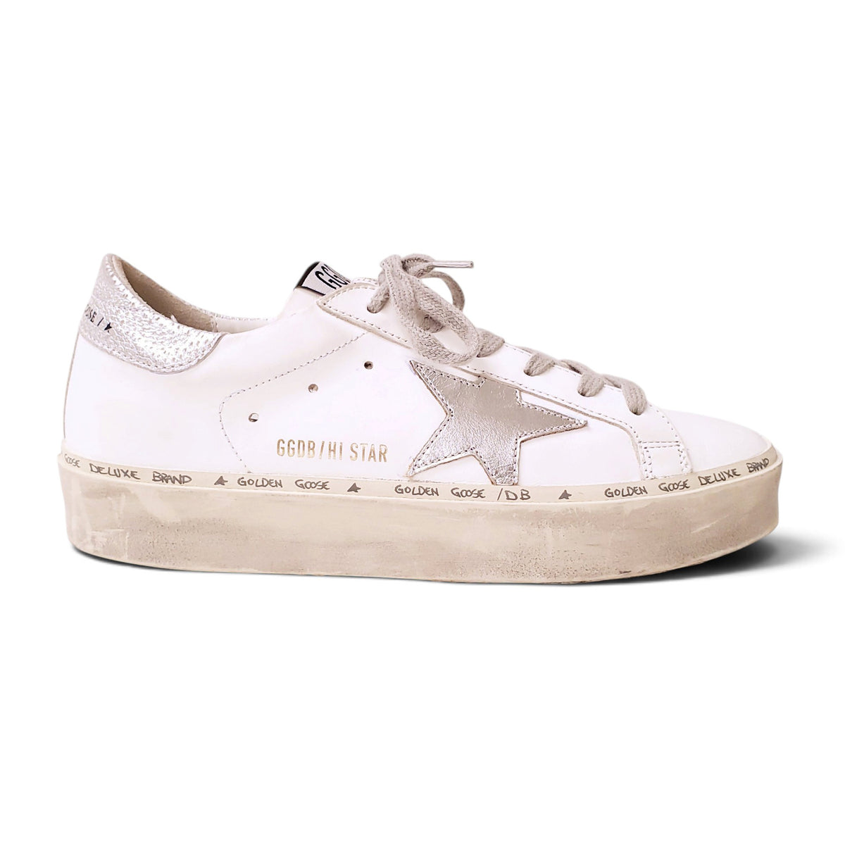 GOLDEN GOOSE HI STAR SNEAKERS WITH SILVER STAR - SIZE 37