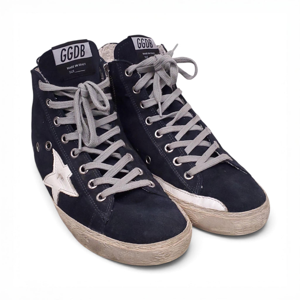 GOLDEN GOOSE NAVY HIGHTOP SNEAKERS - SIZE 37