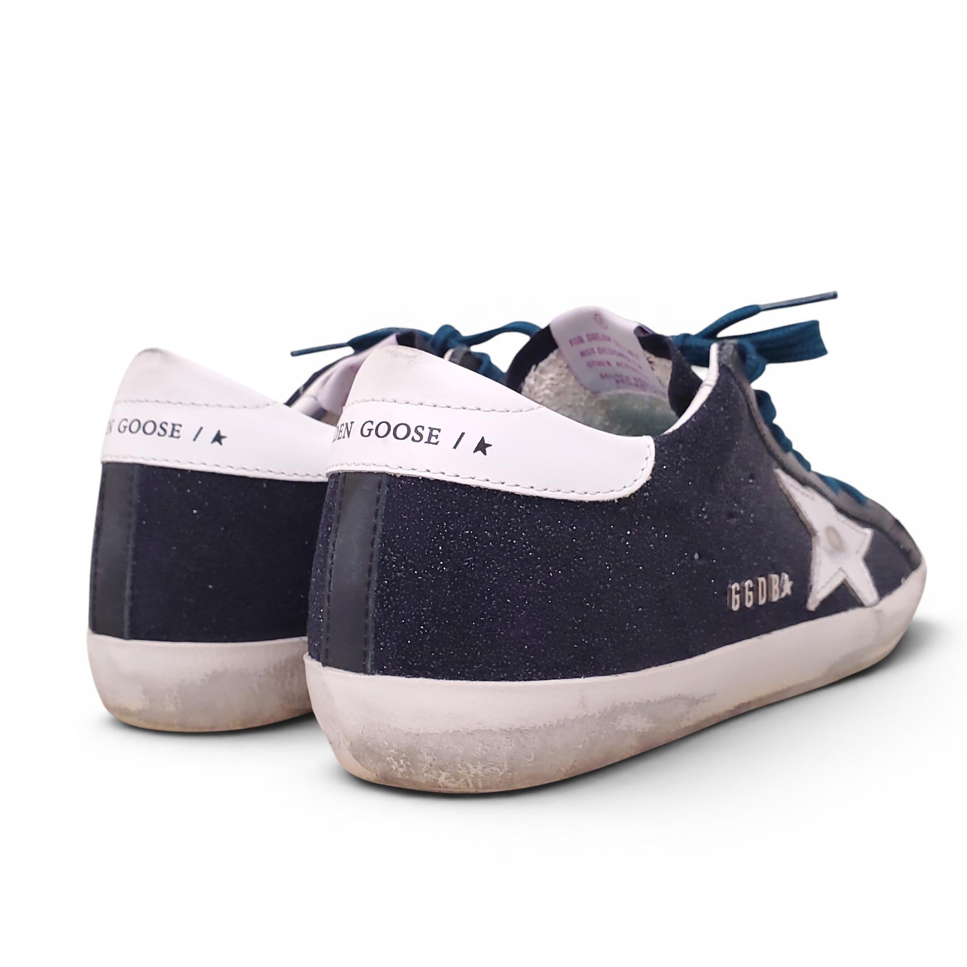 GOLDEN GOOSE NAVY SPARKLE SUPER-STAR SNEAKERS - SIZE 38