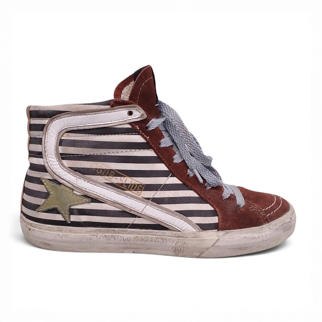 GOLDEN GOOSE SUEDE HIGHTOP SNEAKERS WITH STRIPED DETAILS - SIZE 37