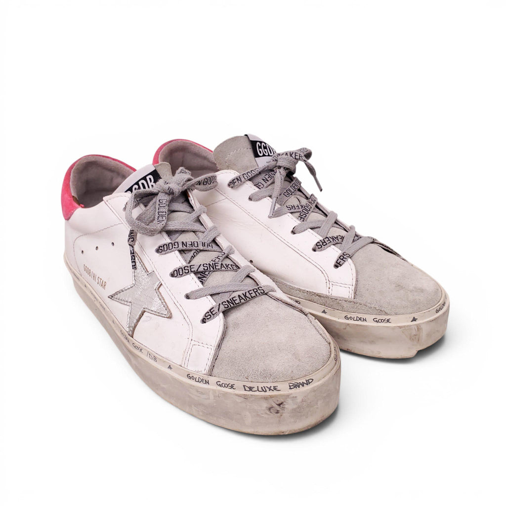 GOLDEN GOOSE WHITE AND PINK HI-STAR SNEAKERS - SIZE 40