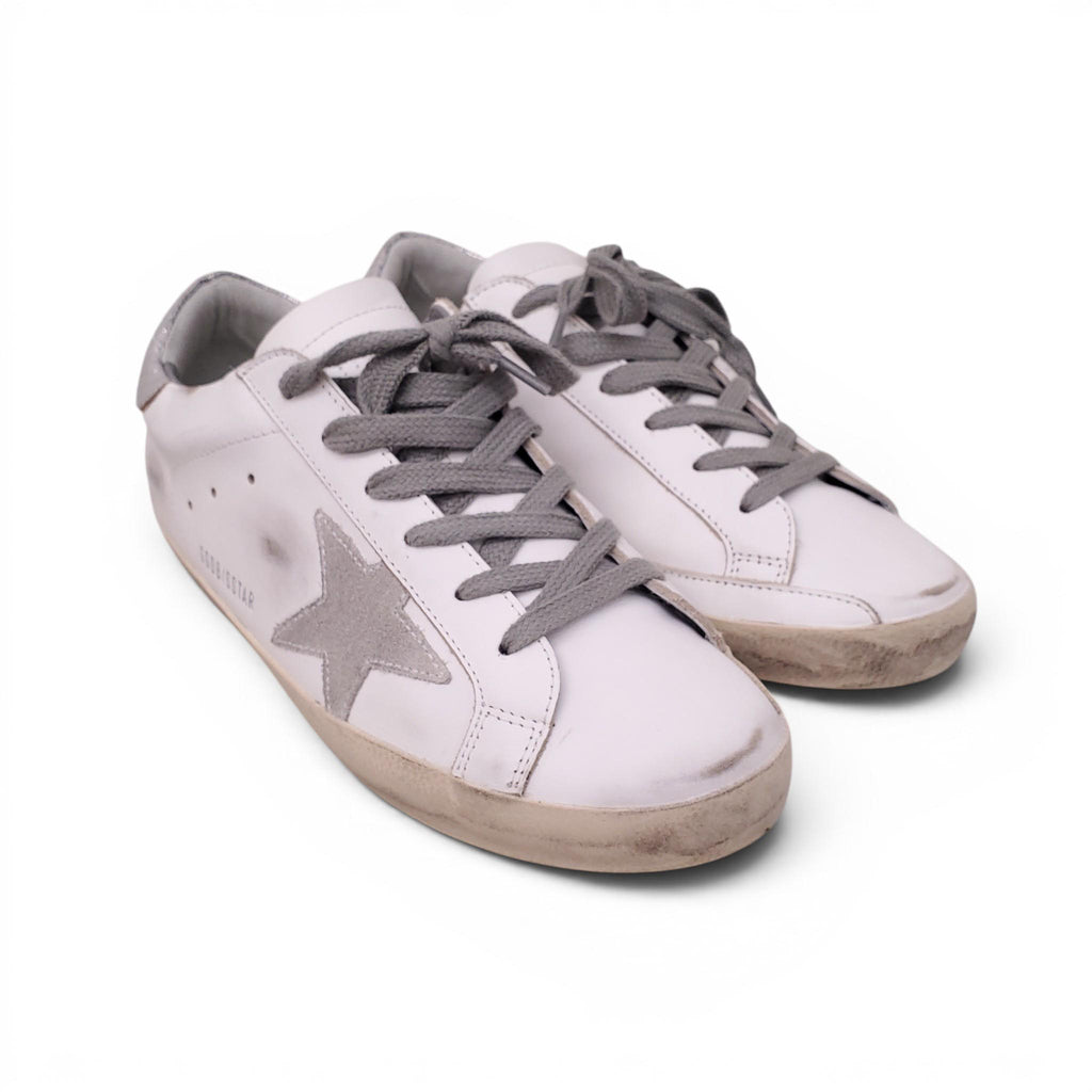 GOLDEN GOOSE WHITE AND SILVER SUPER-STAR SNEAKERS - SIZE 38