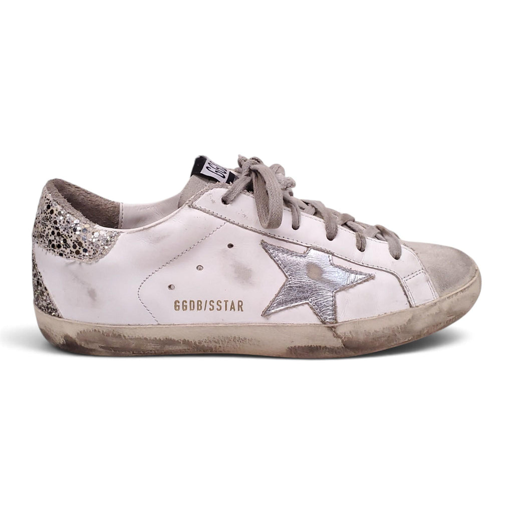 GOLDEN GOOSE WHITE SNEAKERS WITH GLITTER DETAILS - SIZE 37