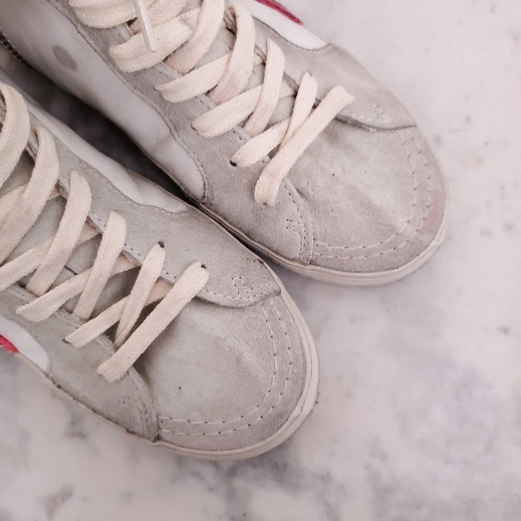 GOLDEN GOOSE WHITE 'SLIDE' SNEAKERS WITH SEQUIN AND LEOPARD DETAIL - SIZE 34