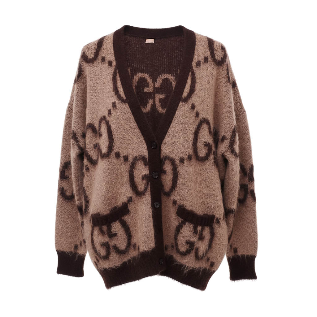 GUCCI 2024 RUNWAY MOHAIR MONOGRAM REVERSIBLE CARDIGAN - SIZE M