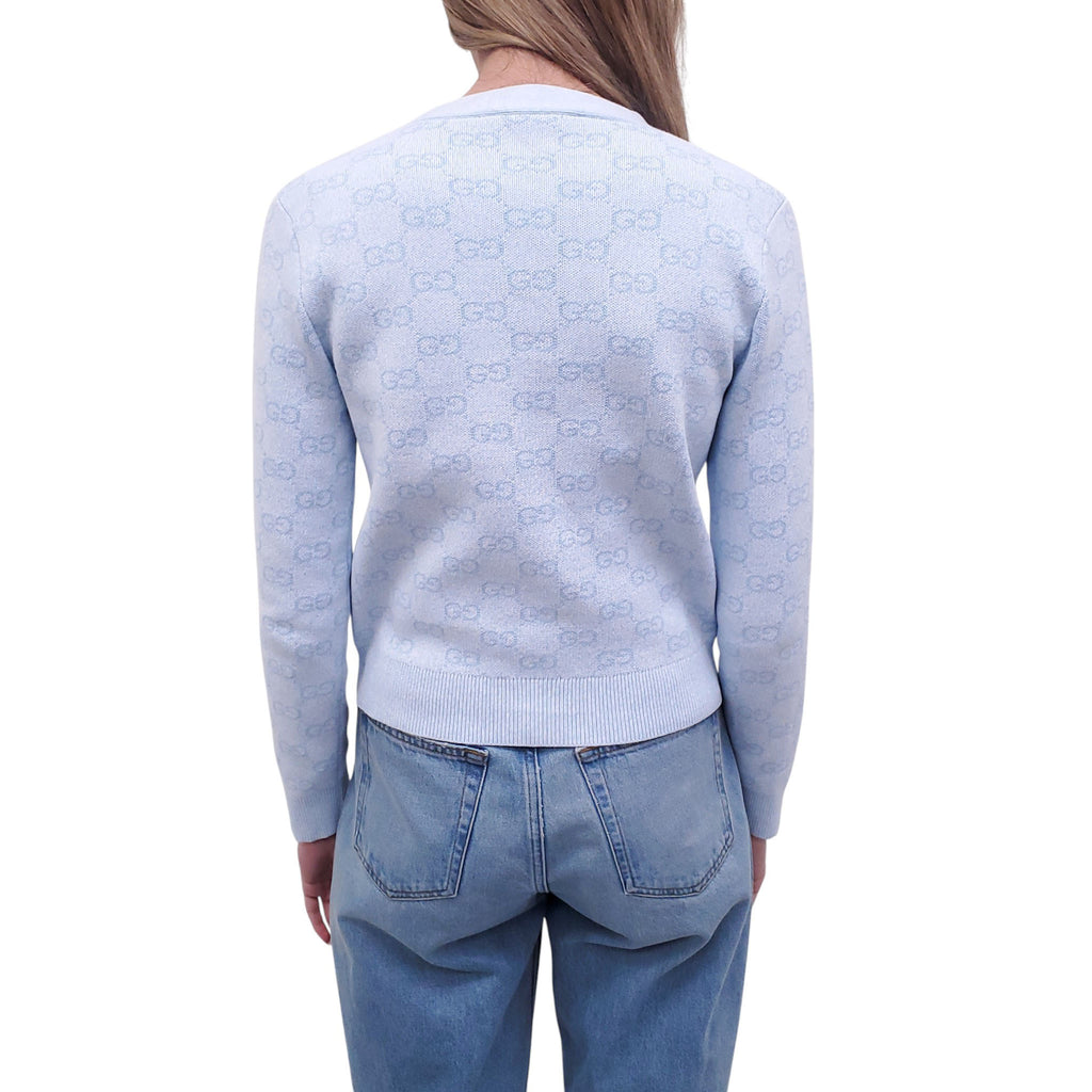 GUCCI BABY BLUE GG LOGO COTTON CARDIGAN - SIZE XS