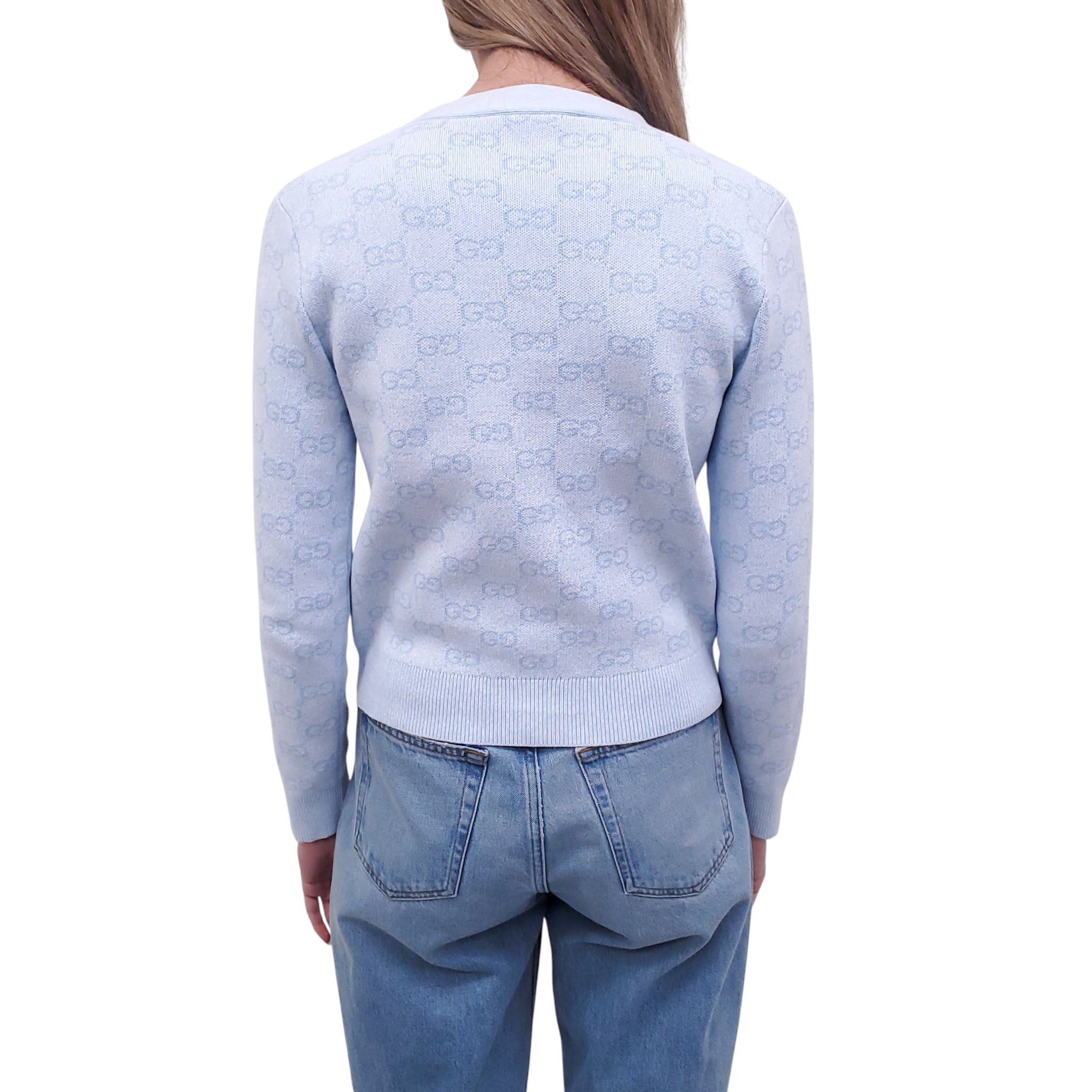 GUCCI BABY BLUE GG LOGO COTTON CARDIGAN - SIZE XS