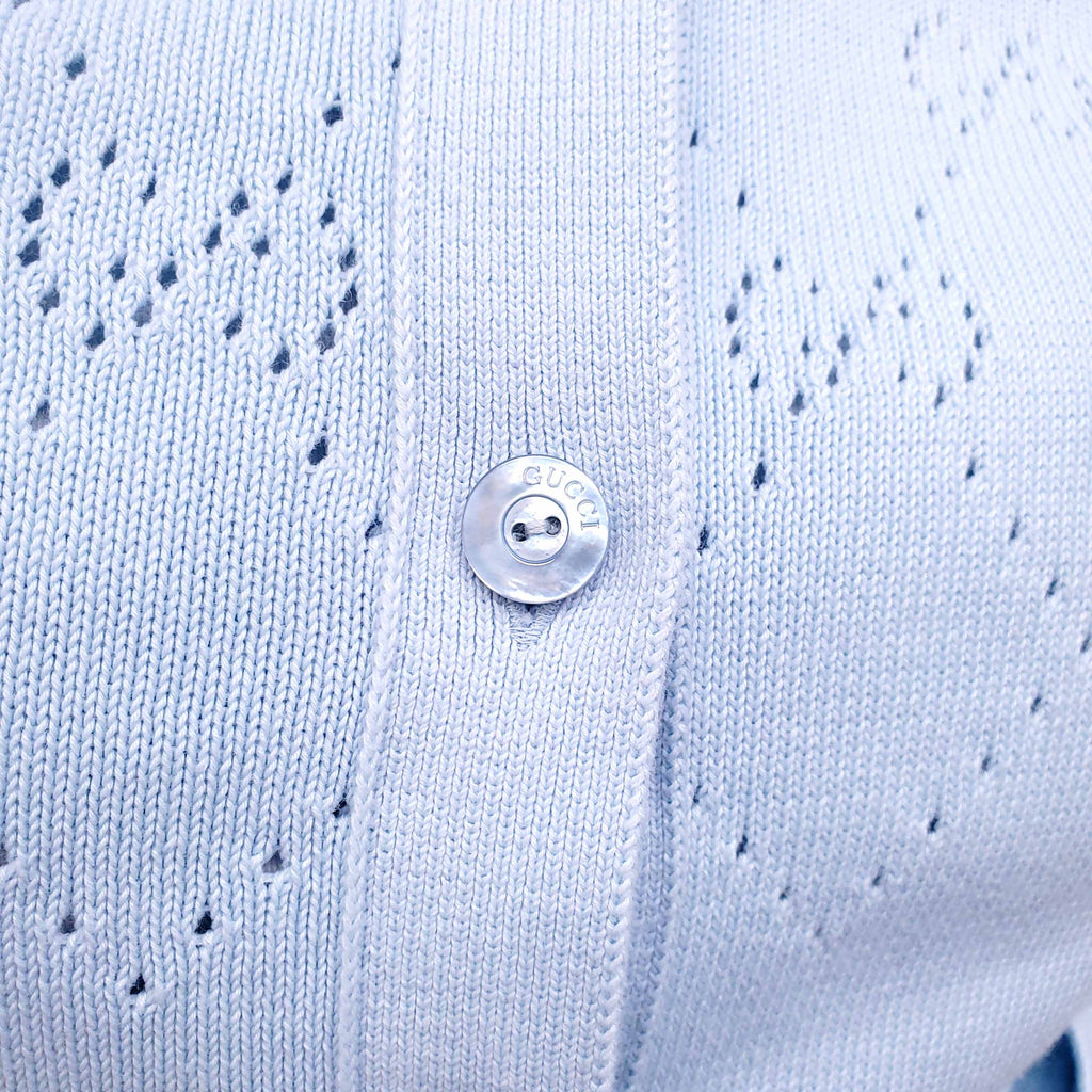 GUCCI BABY BLUE PERFORATED GG LOGO COTTON CARDIGAN - SIZE XS
