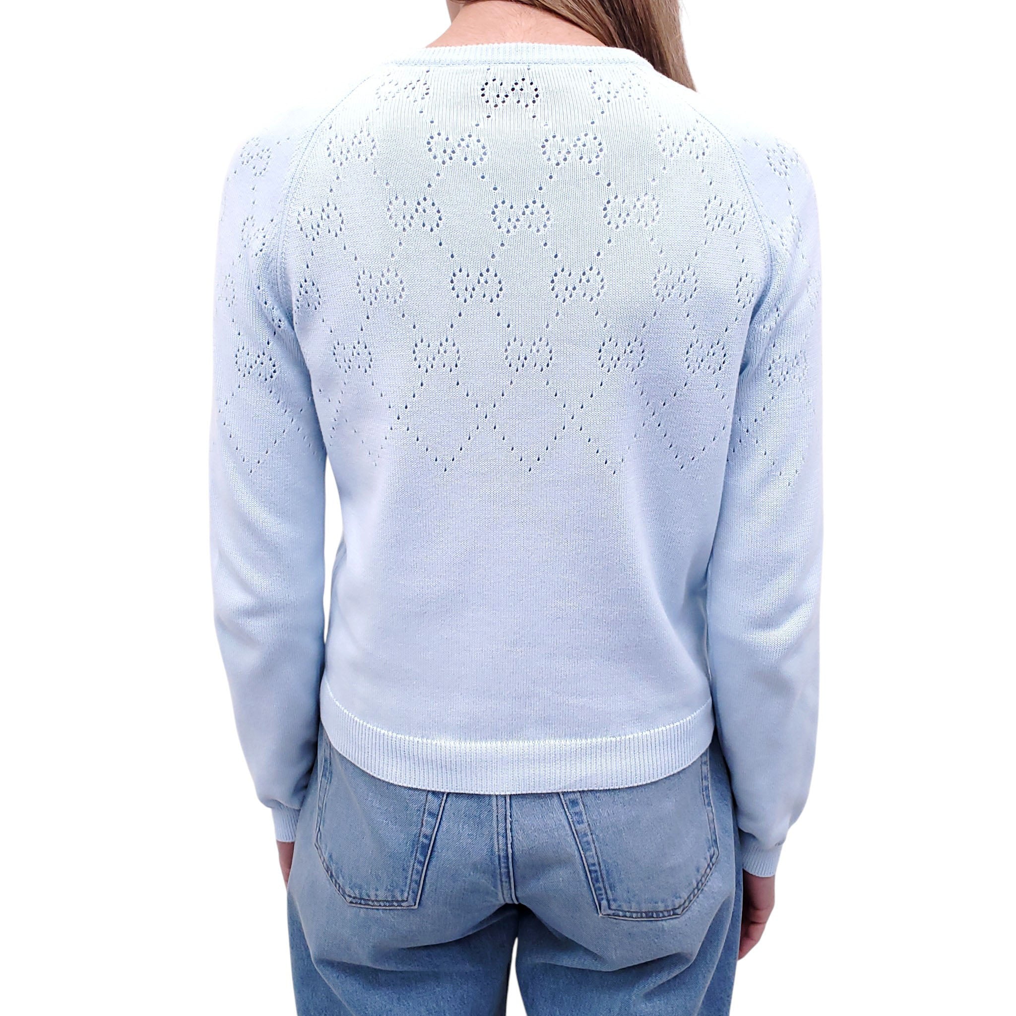 GUCCI BABY BLUE PERFORATED GG LOGO COTTON CARDIGAN - SIZE XS