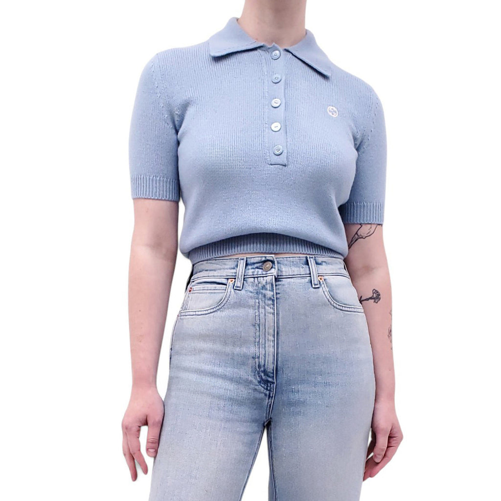 GUCCI BABY BLUE POLO SWEATER - SIZE XS