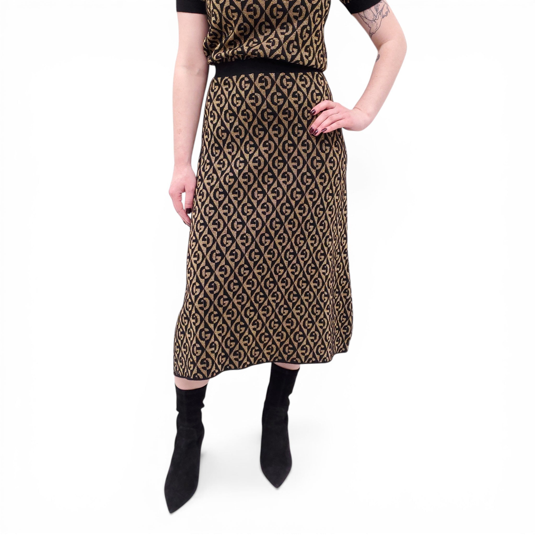 GUCCI BLACK AND GOLD METALLIC 2-PIECE SET - SIZE M
