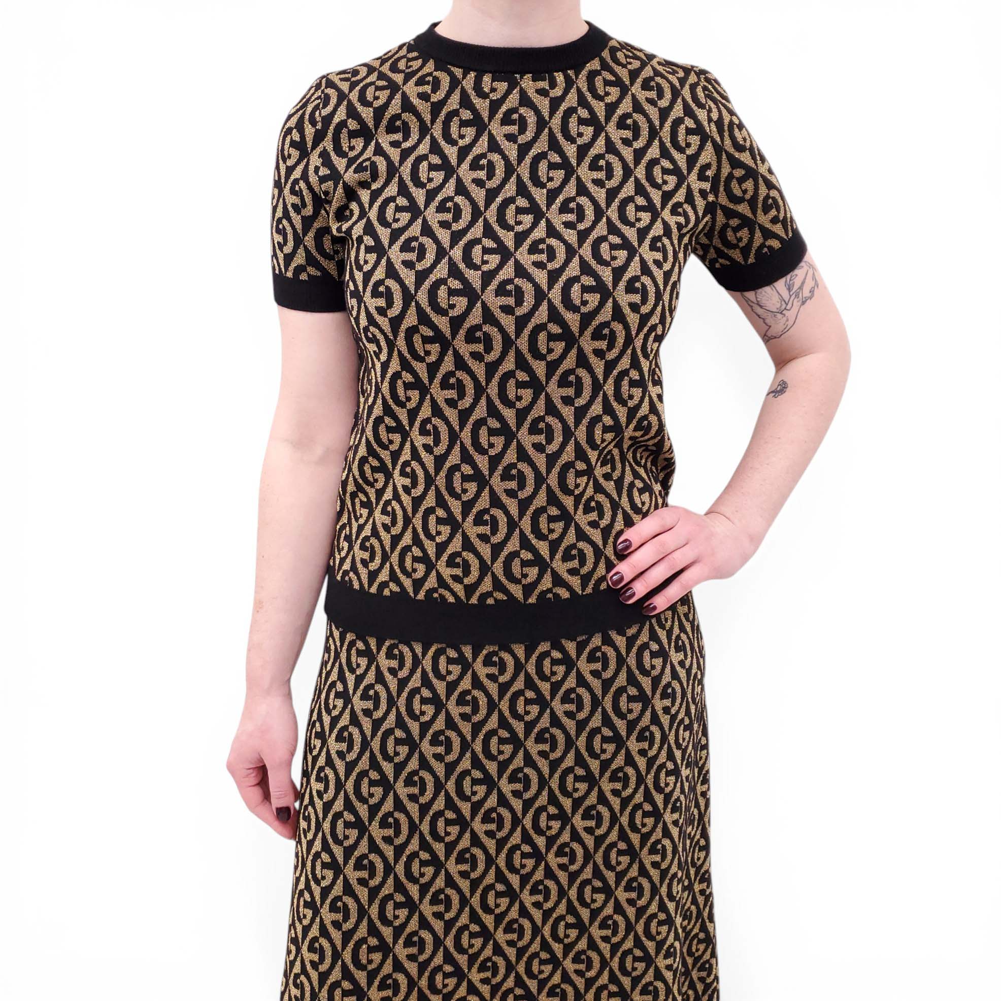 GUCCI BLACK AND GOLD METALLIC 2-PIECE SET - SIZE M