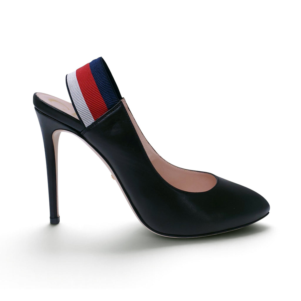 GUCCI BLACK CLASSIC ELASTIC SLINGBACK HEELS - SIZE 39
