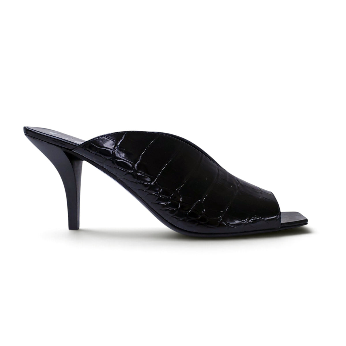 GUCCI BLACK CROC HEELED MULES - SIZE 39
