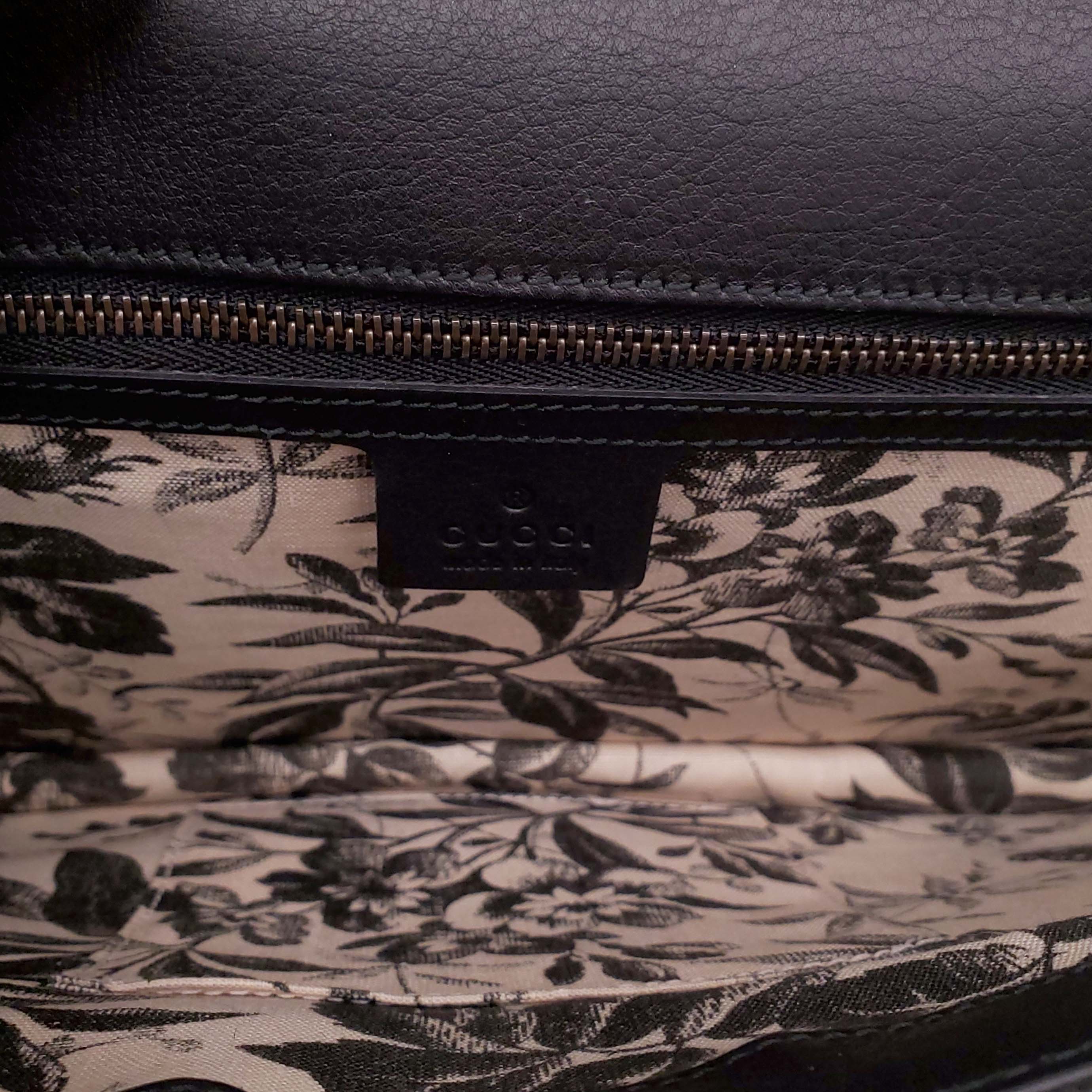 GUCCI BLACK LEATHER ANIMALIER FLAP CLUTCH BAG