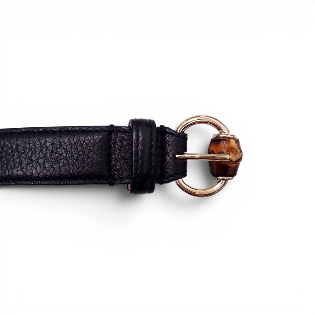 GUCCI BLACK LEATHER BELT WITH BAMBOO DETAIL - SIZE 90