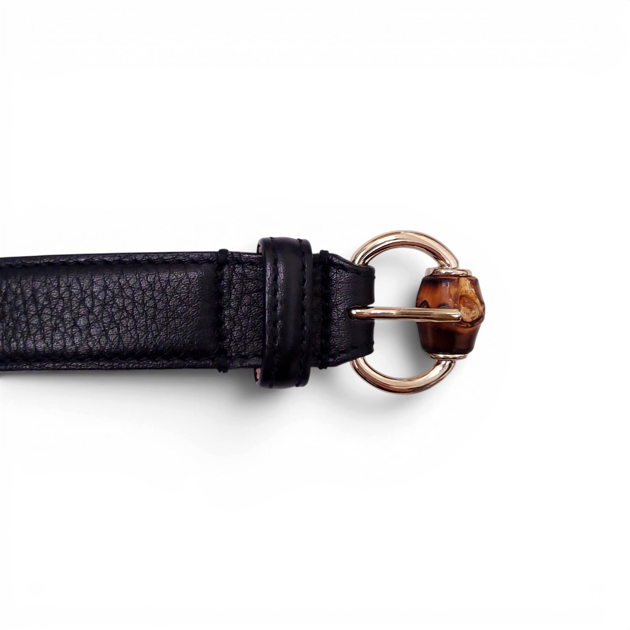 GUCCI BLACK LEATHER BELT WITH BAMBOO DETAIL - SIZE 90