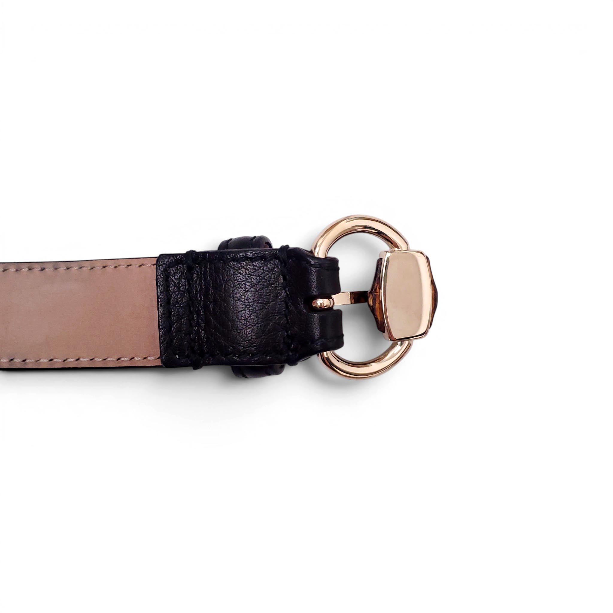 GUCCI BLACK LEATHER BELT WITH BAMBOO DETAIL - SIZE 90