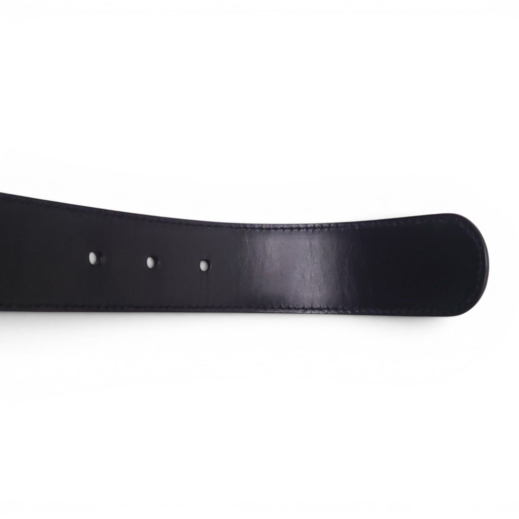 GUCCI BLACK LEATHER BELT WITH LARGE GOLD BUCKLE - SIZE 90