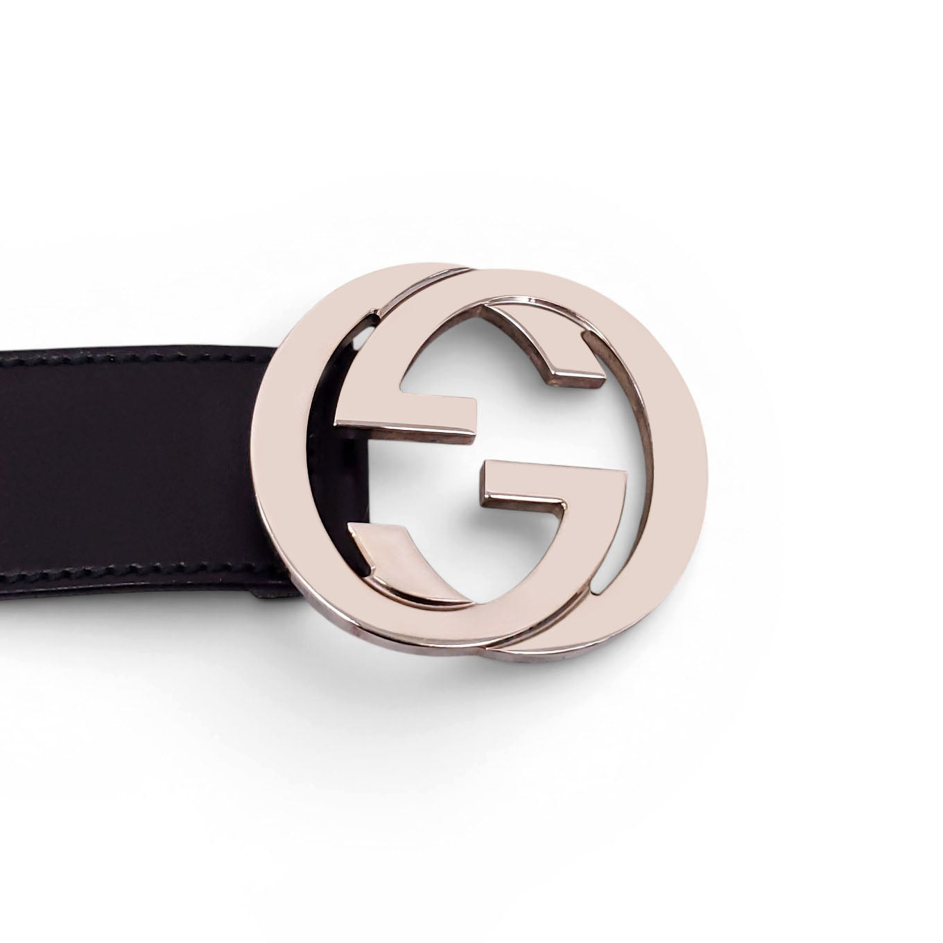 GUCCI BLACK LEATHER BELT WITH SILVER GG LOGO BUCKLE - SIZE 90