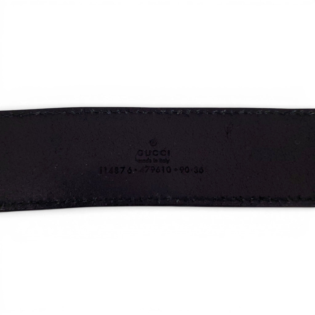 GUCCI BLACK LEATHER BELT WITH SILVER GG LOGO BUCKLE - SIZE 90