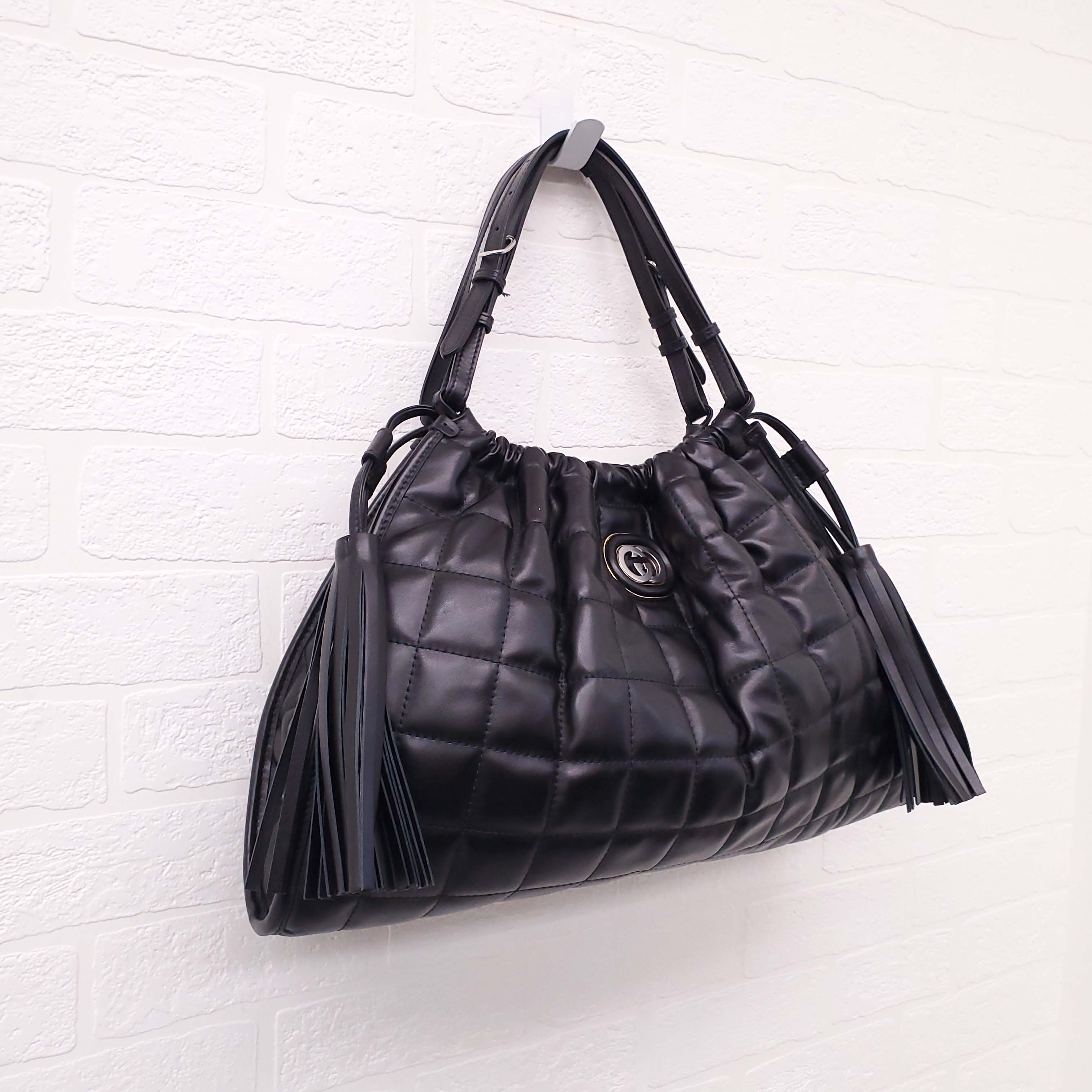 GUCCI BLACK LEATHER MEDIUM 'DECO' TOTE