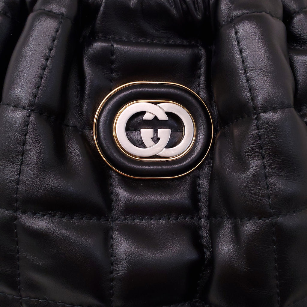 GUCCI BLACK LEATHER MEDIUM 'DECO' TOTE