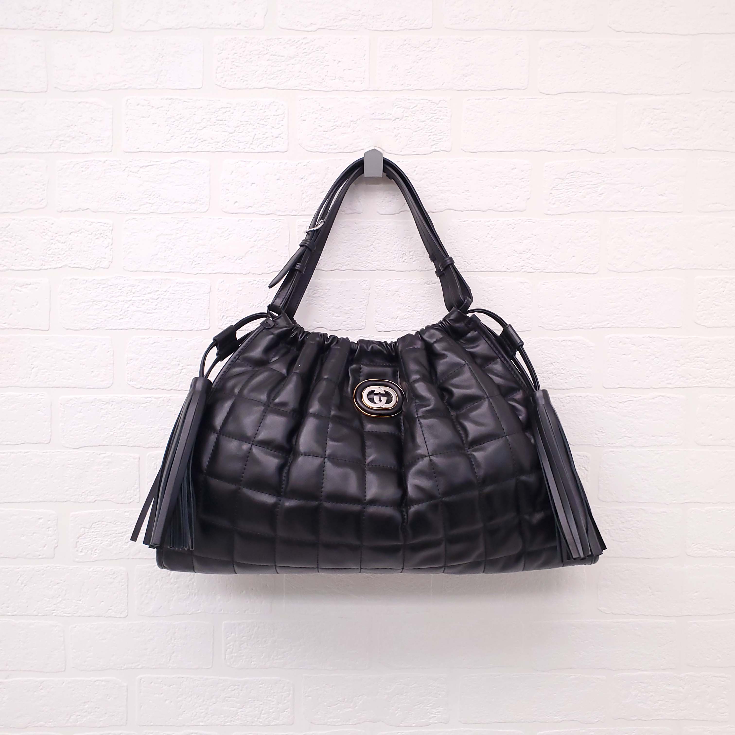 GUCCI BLACK LEATHER MEDIUM 'DECO' TOTE
