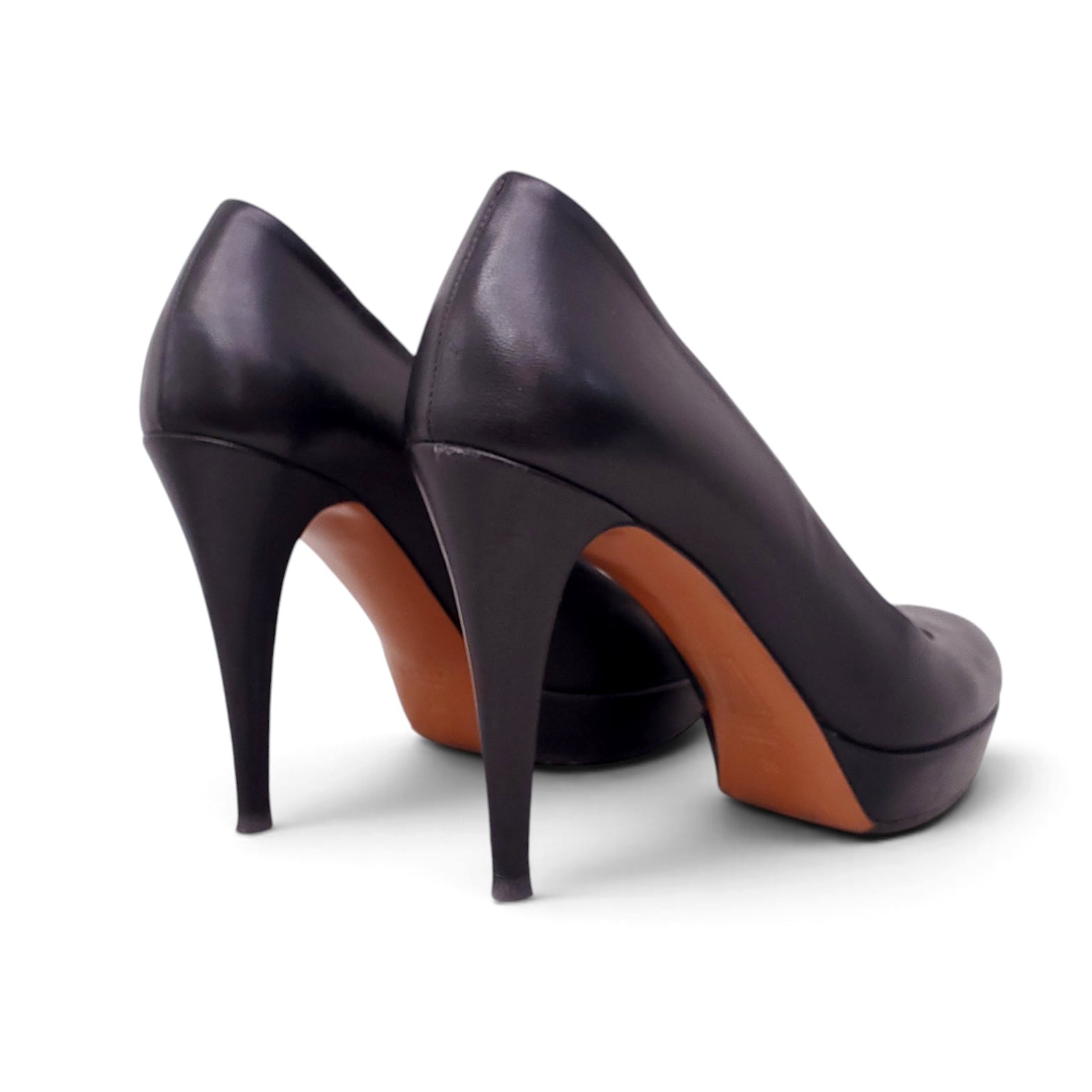 GUCCI BLACK LEATHER ROUND TOTE HEELS - SIZE 39