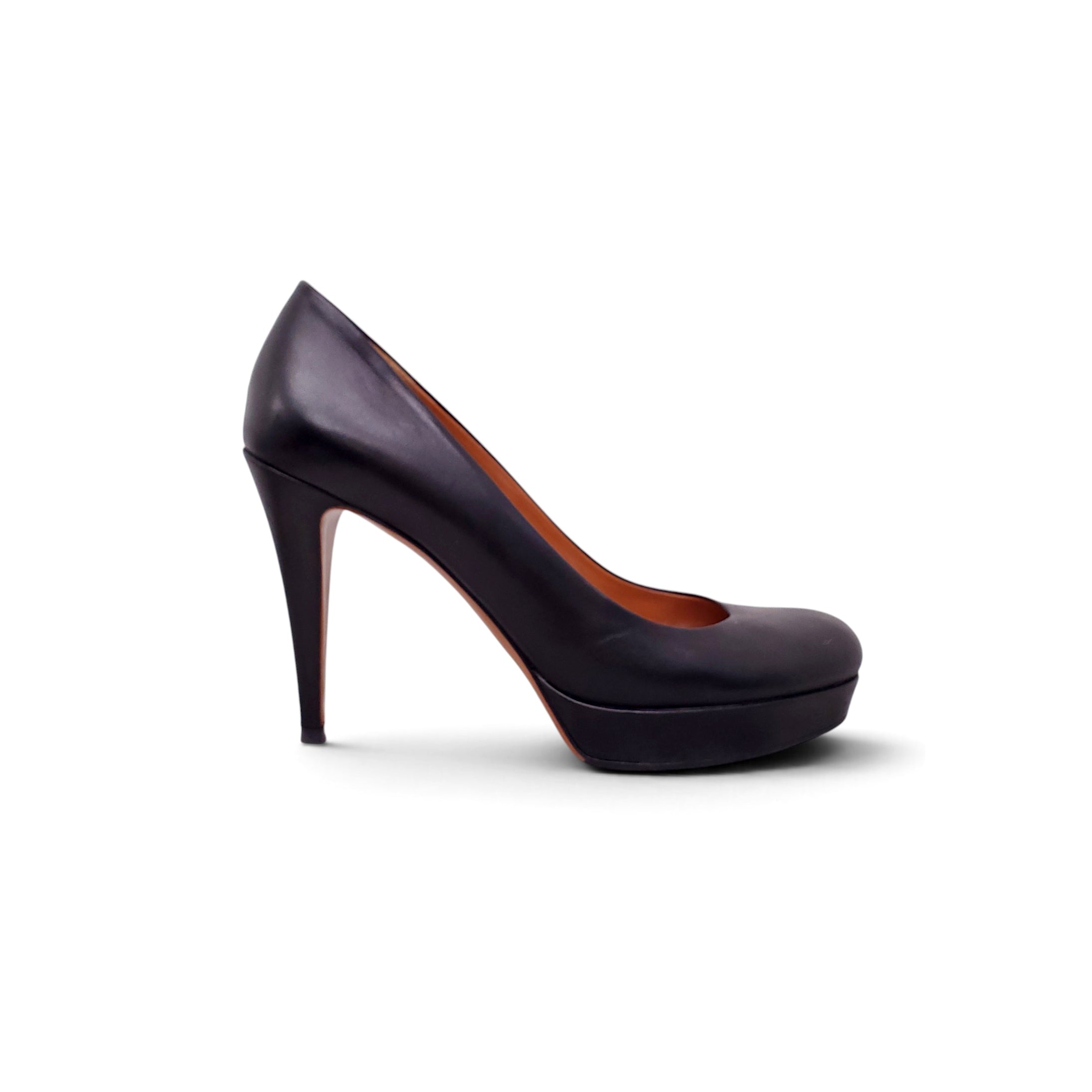 GUCCI BLACK LEATHER ROUND TOTE HEELS - SIZE 39