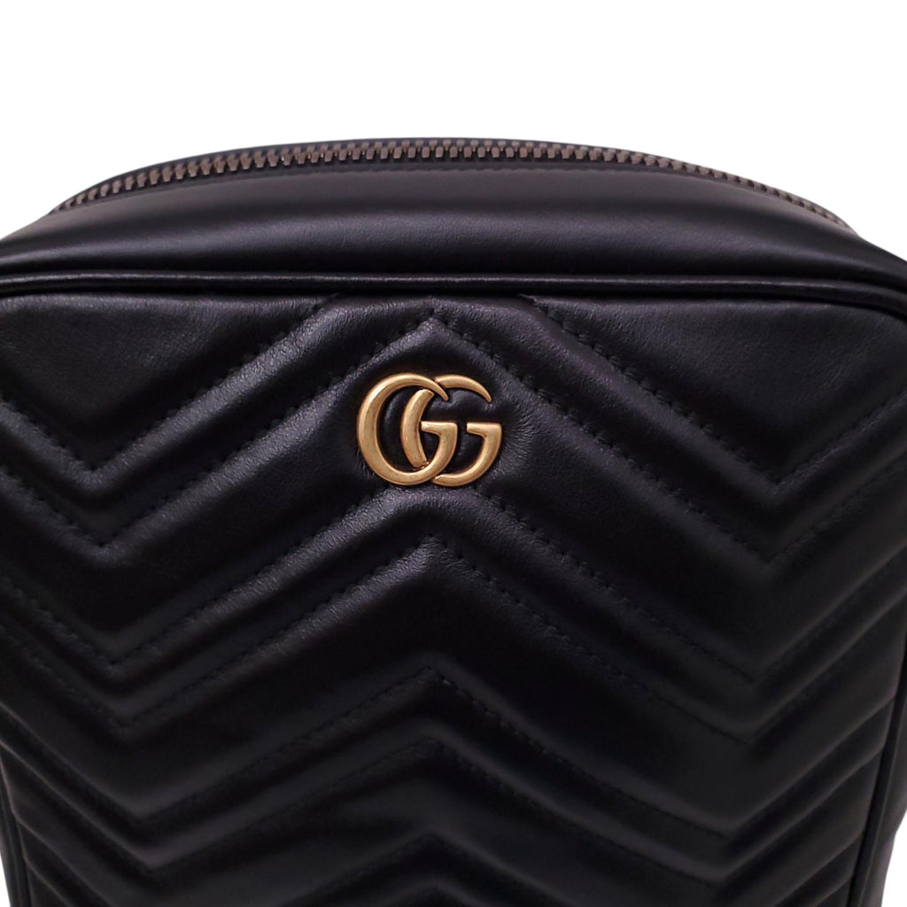 GUCCI BLACK MARMONT CHEVRON MESSENGER BAG