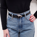 GUCCI BLACK PATENT BELT WITH SILVER LOGO DETAIL - SIZE 80