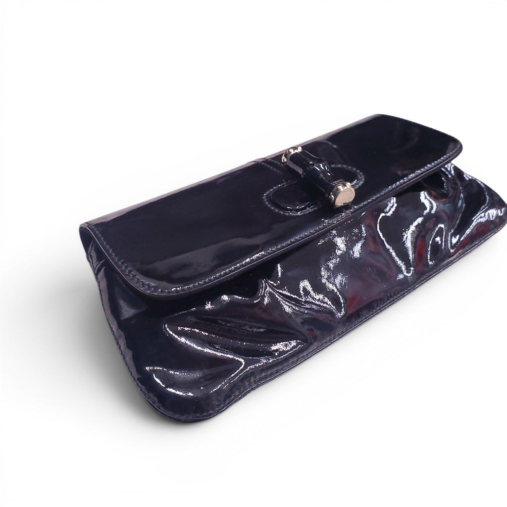 GUCCI BLACK PATENT LEATHER BAMBOO CLUTCH