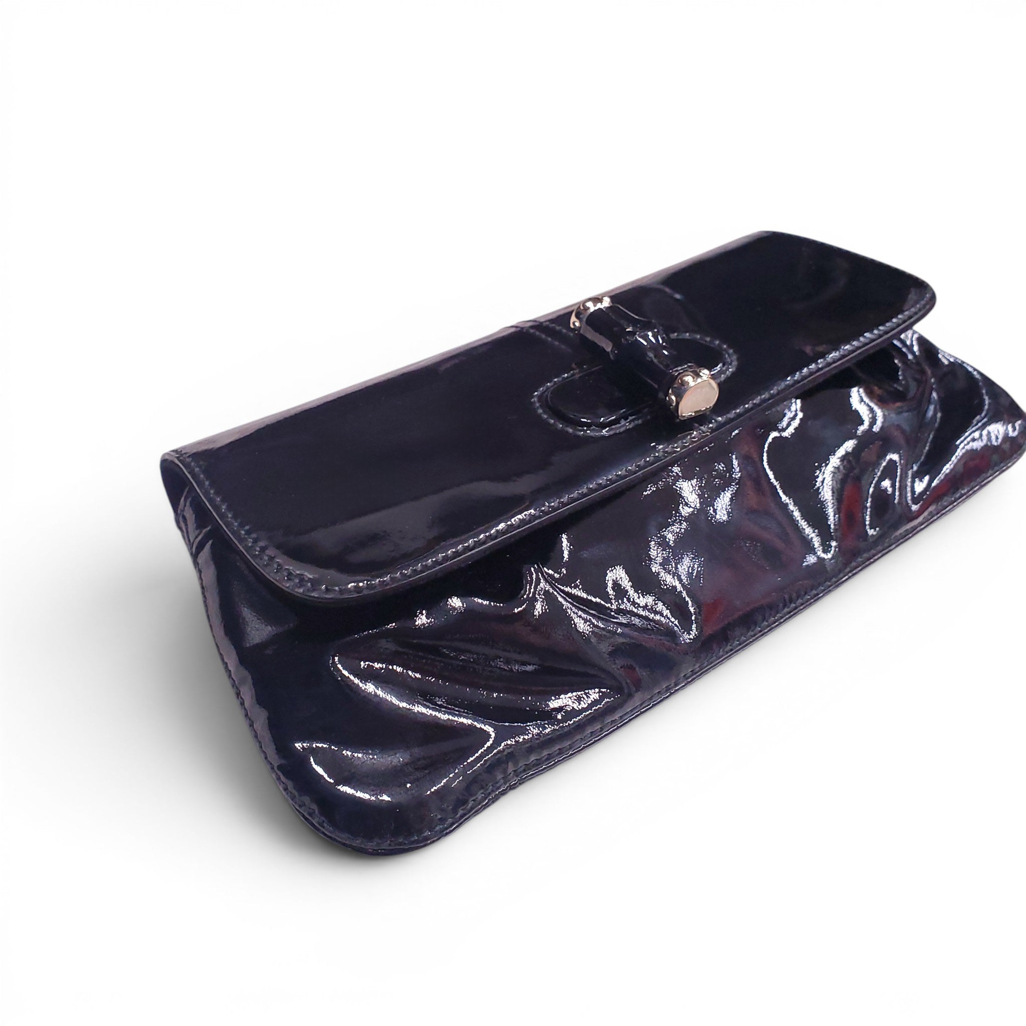 GUCCI BLACK PATENT LEATHER BAMBOO CLUTCH
